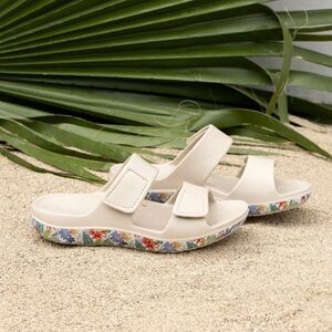 Algeria Orbyt Miami Beach Sandal Tan in color with floral bottom Sz 10.5- 11
